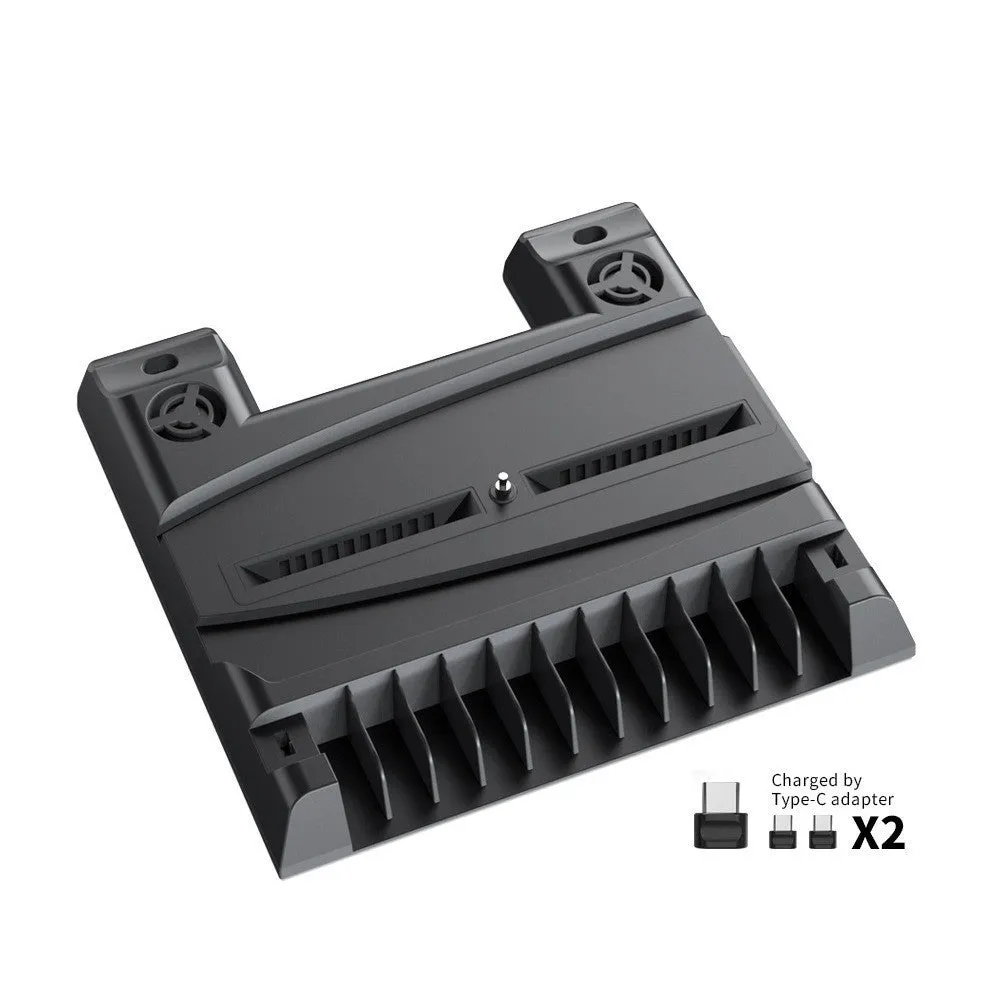 PS5 cooling fan and controller charging dock with disc storage slots, black colour
