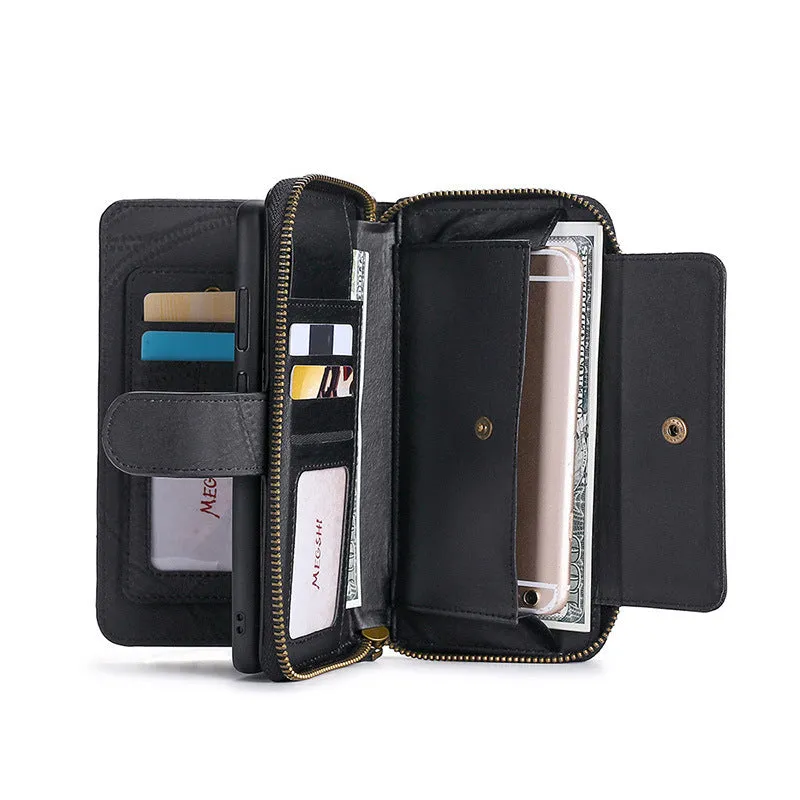 Samsung card phone leather case wallet style TPU PC black grey wine red front view