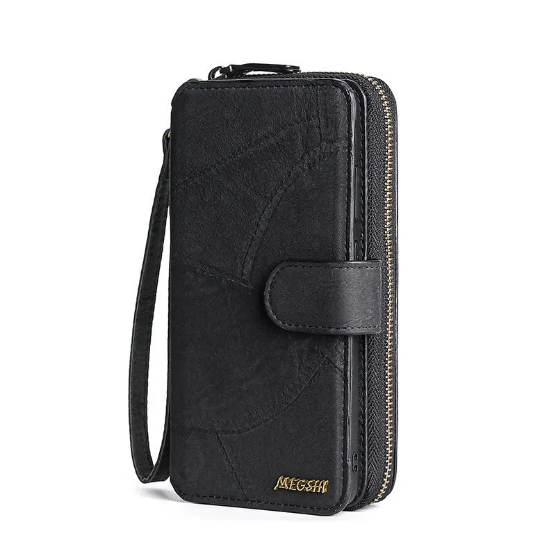 Samsung card phone leather case wallet style TPU PC black grey wine red front view