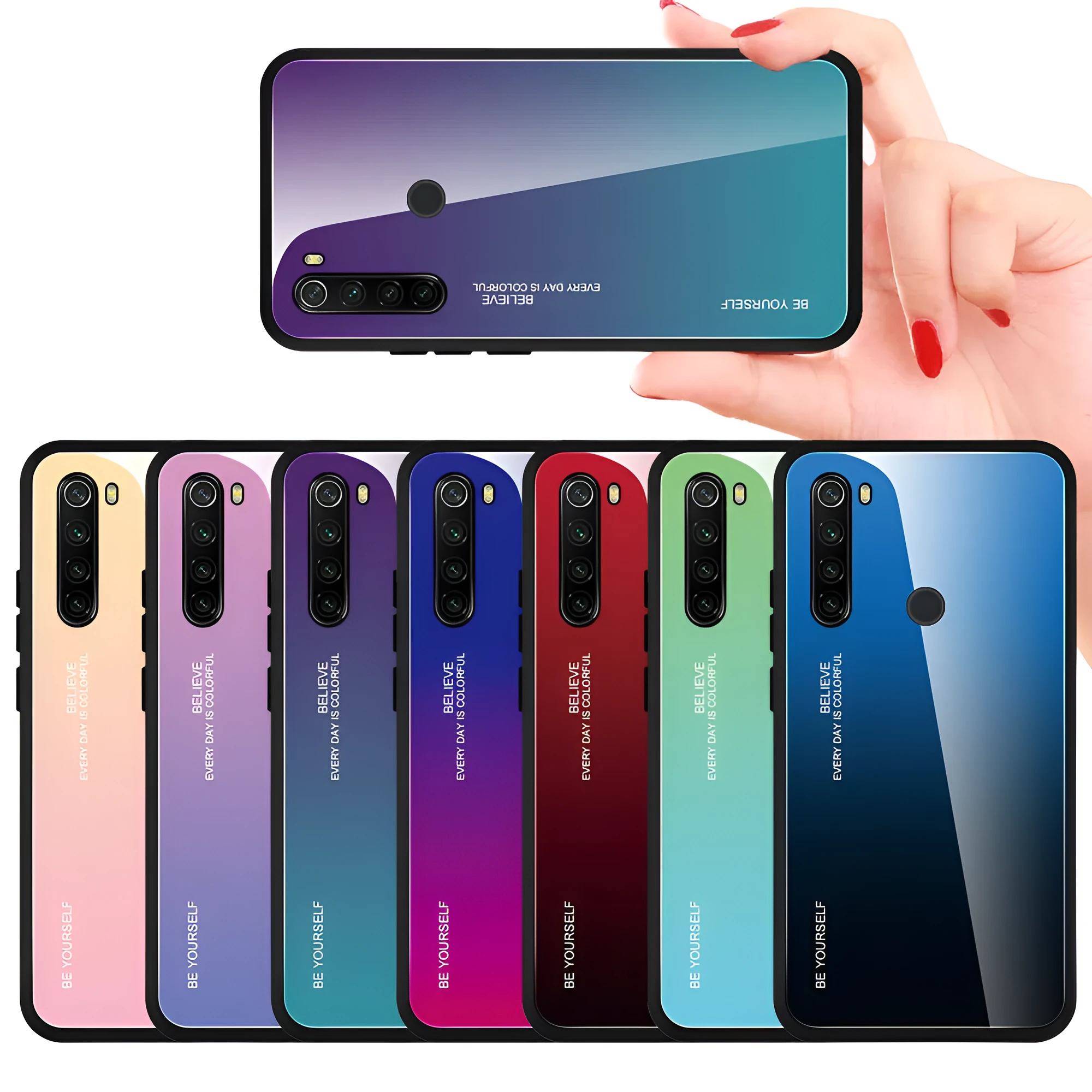 Xiaomi gradient phone case with tempered glass texture in blue pink colour for Mi 10 series