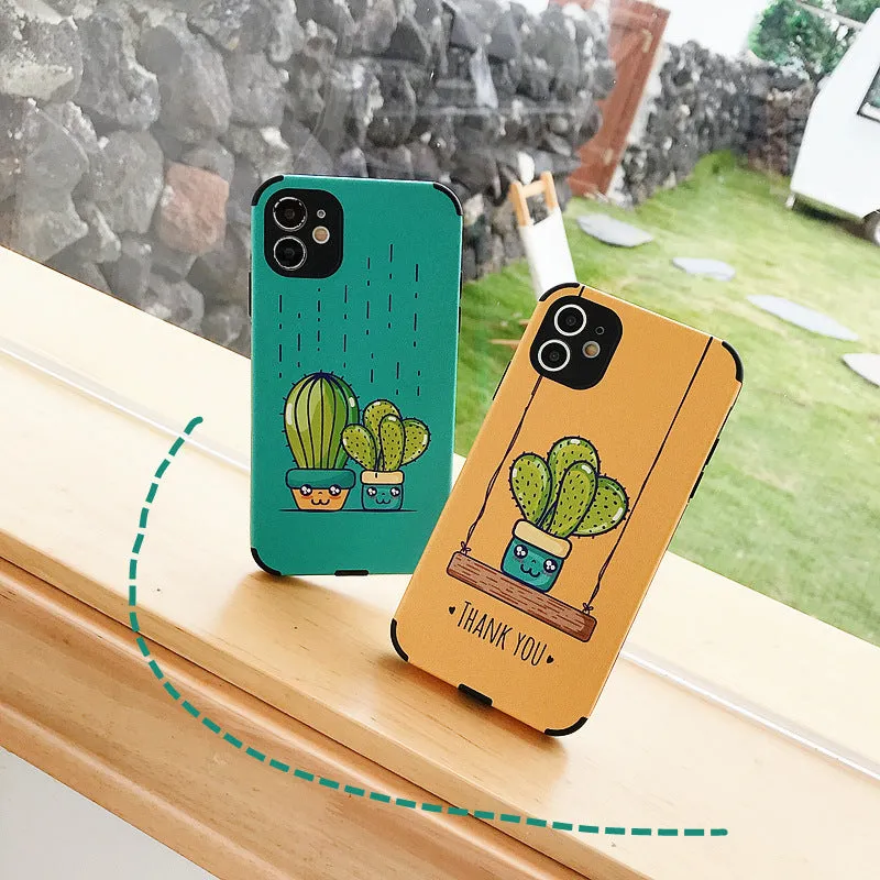 Cactus embossed leather-look TPU phone case for Apple iPhone, Blue and Khaki colours