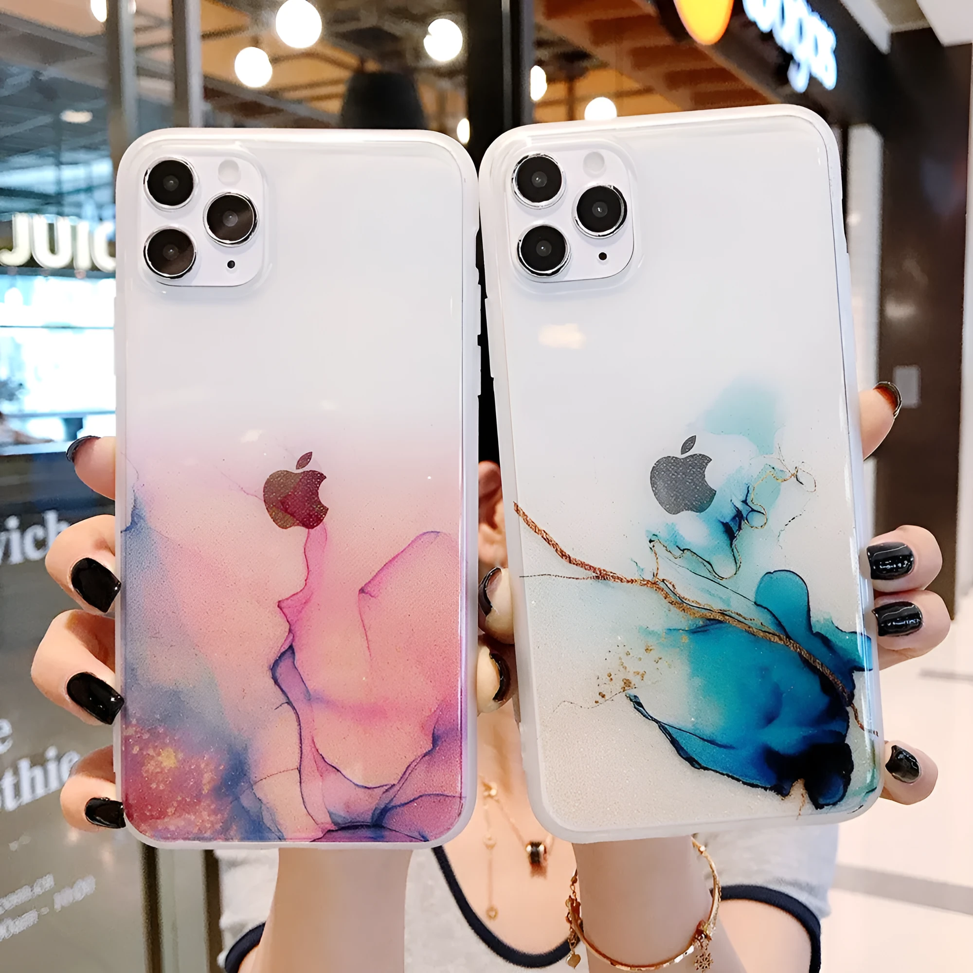 Gradient silicone phone case with glitter finish for Apple iPhone showing back cover design