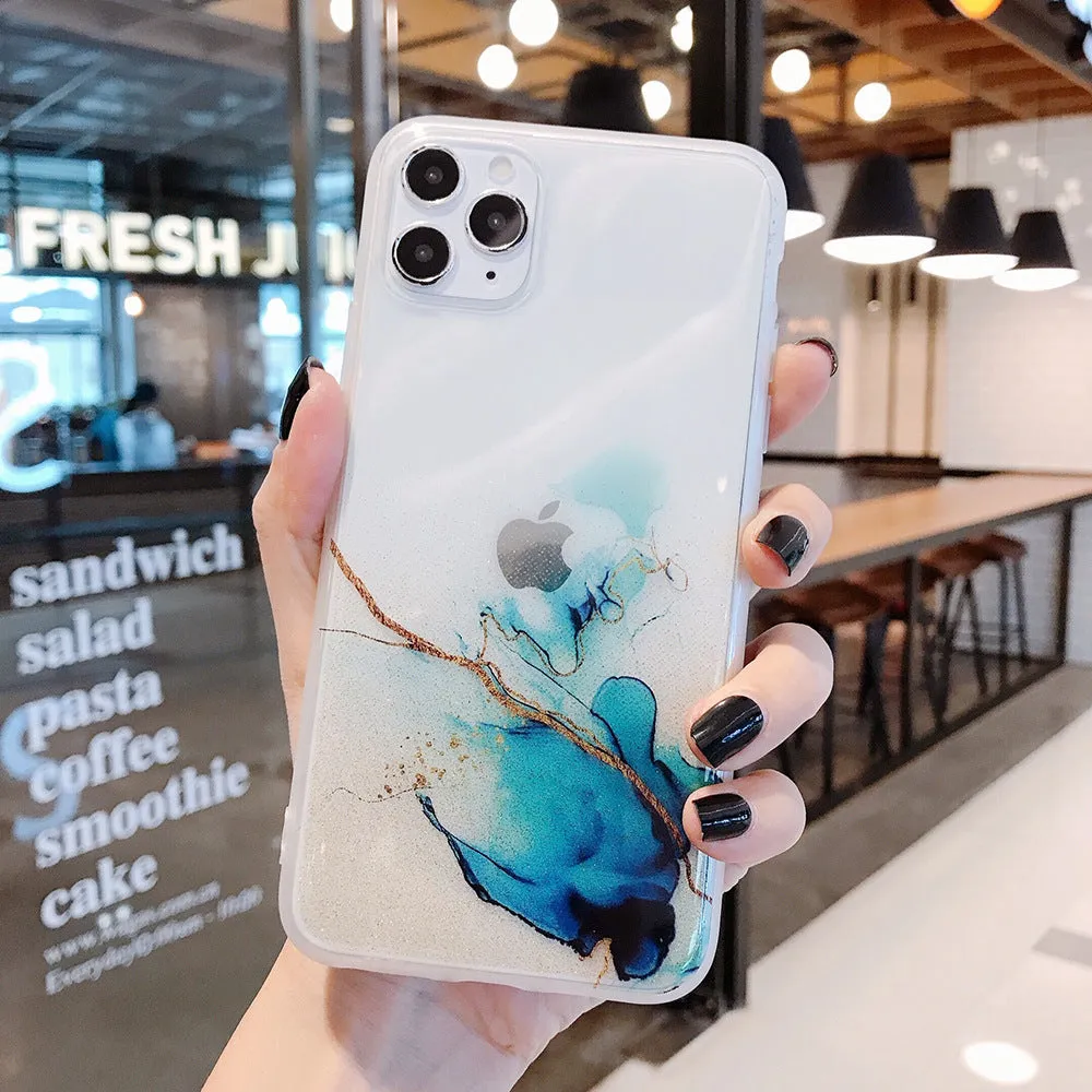 Gradient silicone phone case with glitter finish for Apple iPhone showing back cover design