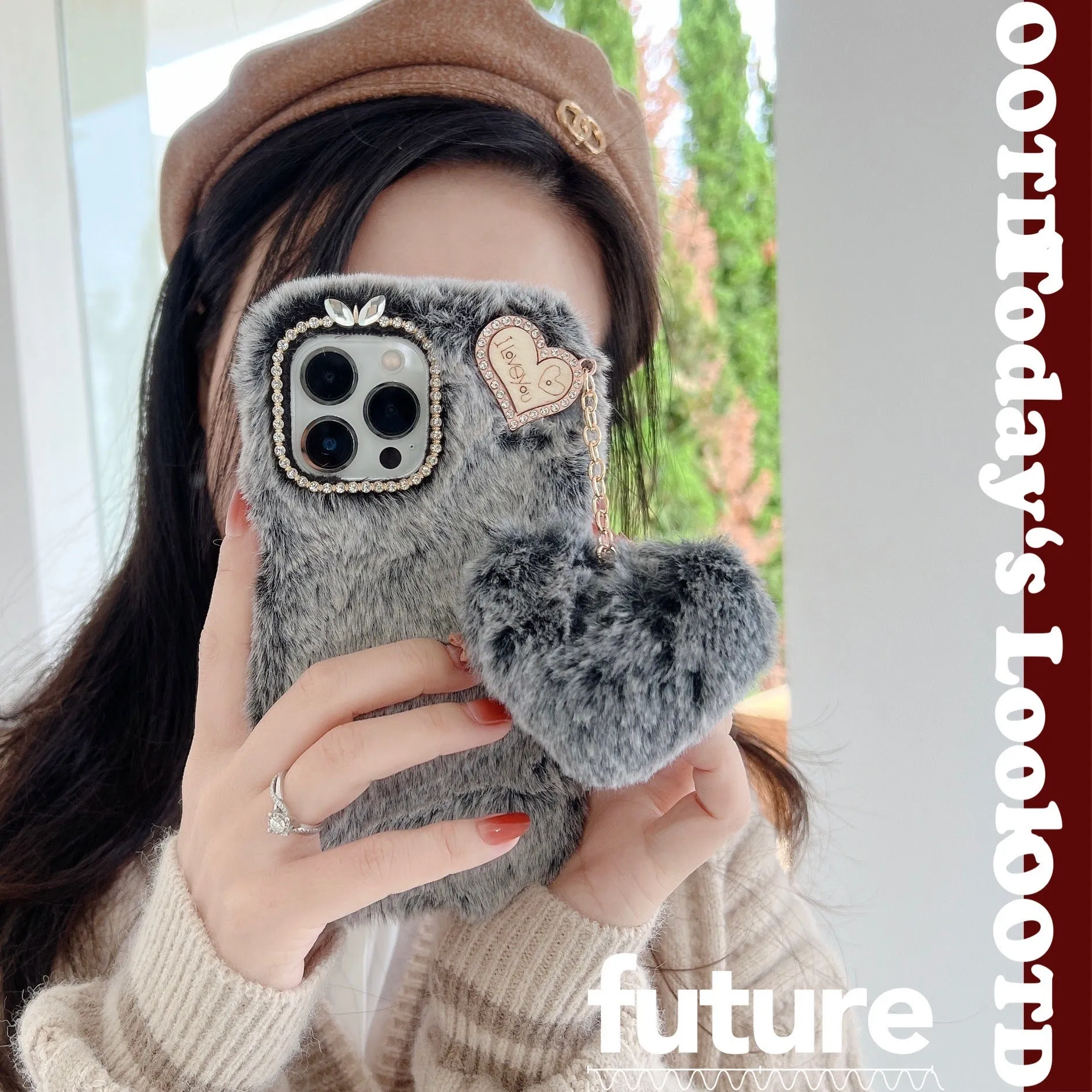 Winter plush solid colour back cover for iPhone 11 in pink
