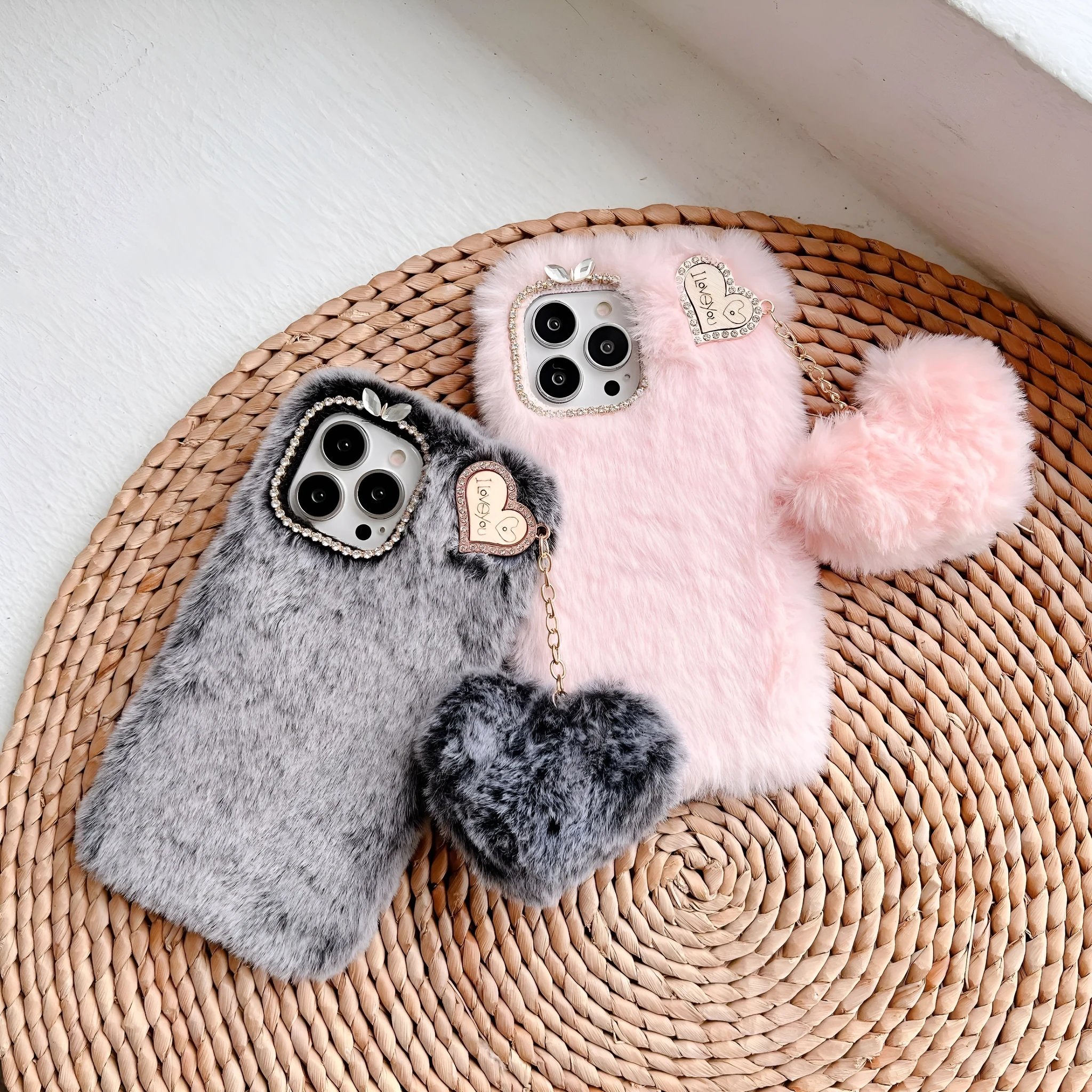 Winter plush solid colour back cover for iPhone 11 in pink