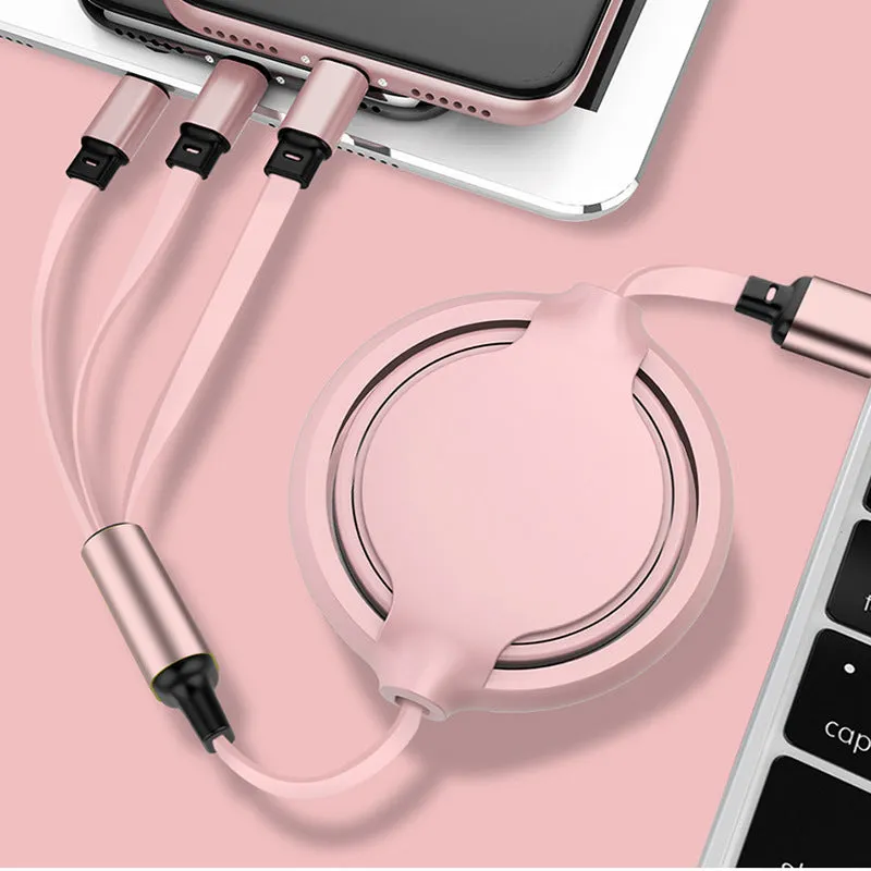 Multifunctional liquid silicone three-in-one charging cable 1.2m with Micro USB Type-C and Apple connectors in green
