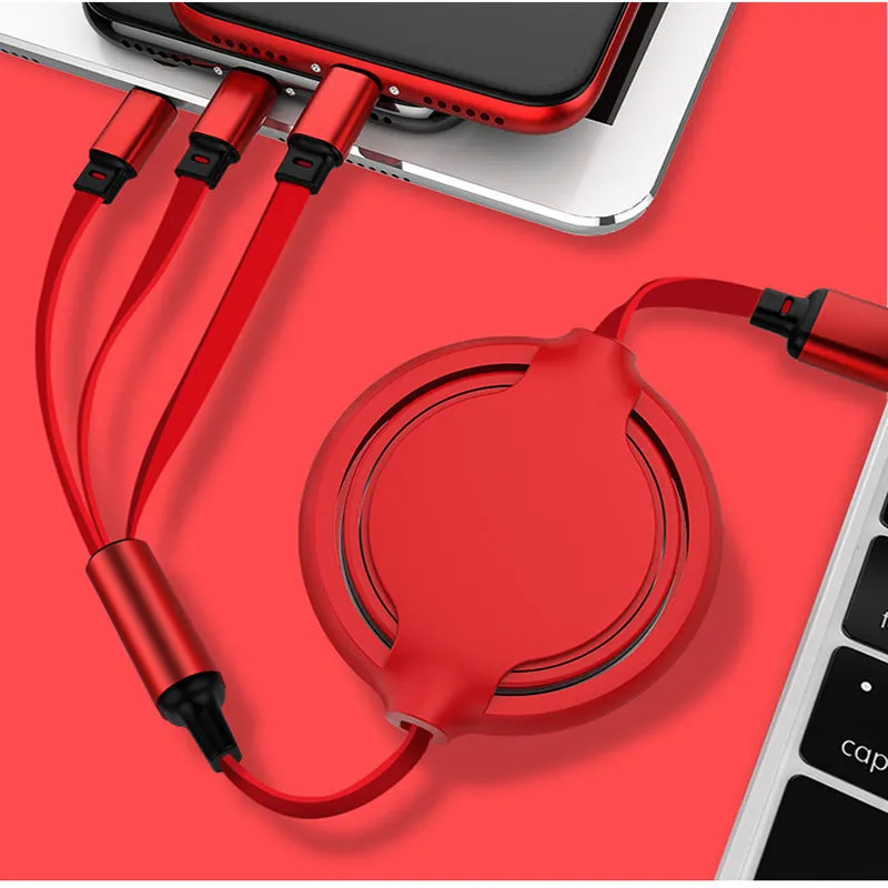 Multifunctional liquid silicone three-in-one charging cable 1.2m with Micro USB Type-C and Apple connectors in green