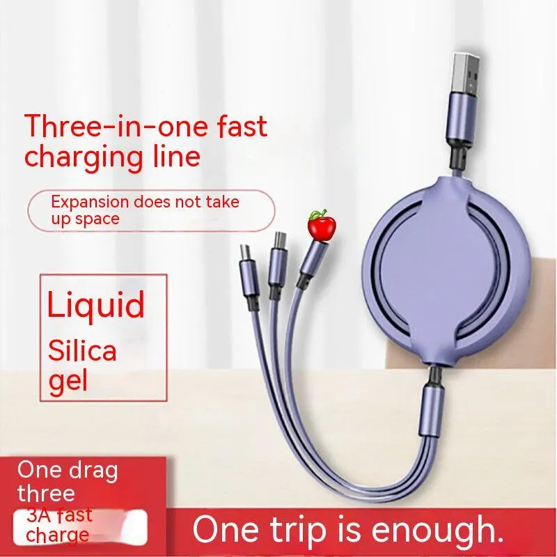 Multifunctional liquid silicone three-in-one charging cable 1.2m with Micro USB Type-C and Apple connectors in green