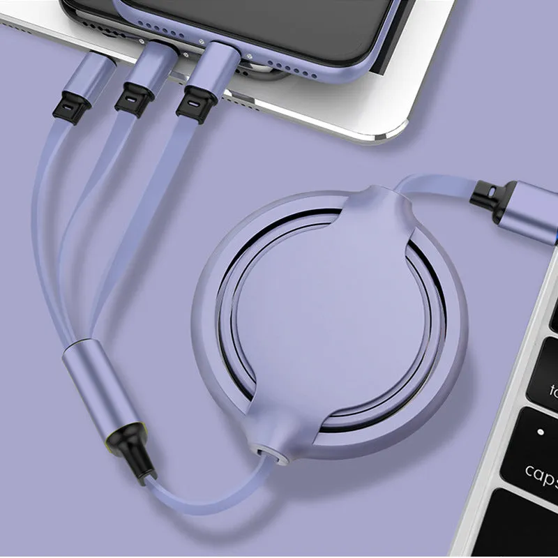 Multifunctional liquid silicone three-in-one charging cable 1.2m with Micro USB Type-C and Apple connectors in green