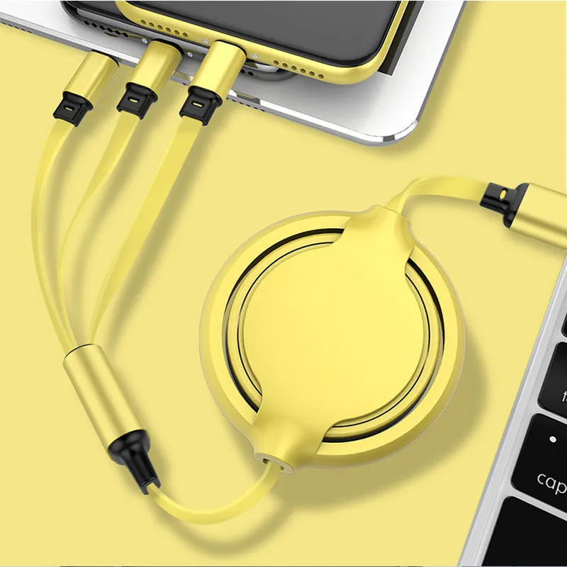 Multifunctional liquid silicone three-in-one charging cable 1.2m with Micro USB Type-C and Apple connectors in green
