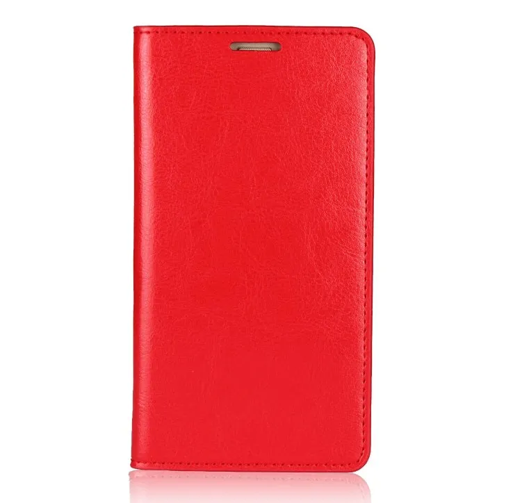 Genuine leather flip wallet case for iPhone XR with crazy horse pattern in brown colour, showing card slots
