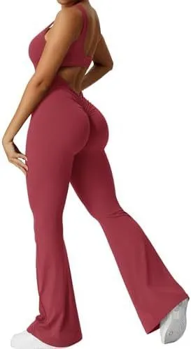 Women's sleeveless flare jumpsuit yoga pants in high-elasticity polyester
