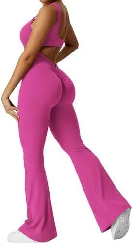Women's sleeveless flare jumpsuit yoga pants in high-elasticity polyester