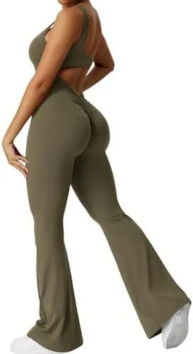 Women's sleeveless flare jumpsuit yoga pants in high-elasticity polyester