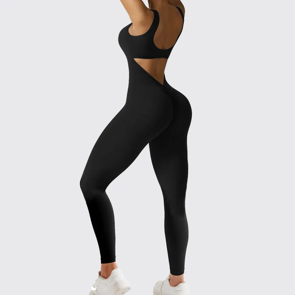 Women's sleeveless flare jumpsuit yoga pants in high-elasticity polyester