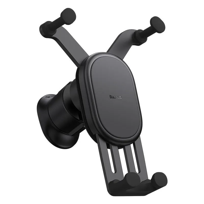 Car phone holder wireless charger with gravity sensor anti-shake design in black on a dashboard