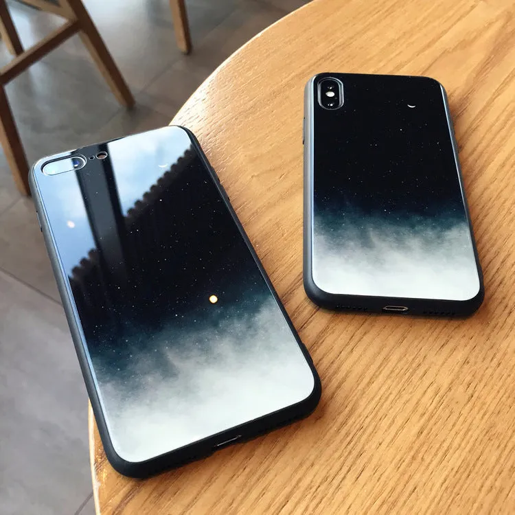 Star Sky phone case cover with glossy tempered glass back in Starry sky pattern, silicone bumper for 360 protection