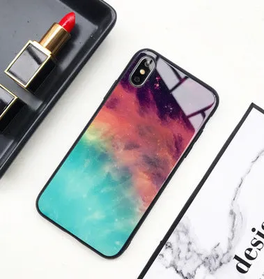 Star Sky phone case cover with glossy tempered glass back in Starry sky pattern, silicone bumper for 360 protection