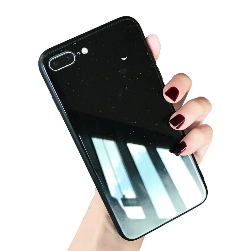 Star Sky phone case cover with glossy tempered glass back in Starry sky pattern, silicone bumper for 360 protection