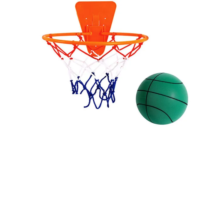 Silent indoor basketball set with high-density foam ball in assorted colours and multiple size options