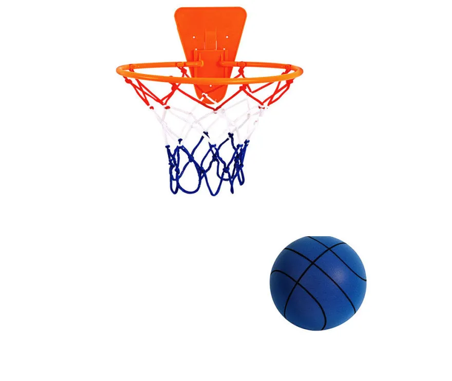 Silent indoor basketball set with high-density foam ball in assorted colours and multiple size options