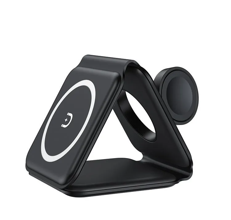 3 In 1 Magnetic Wireless Charging Folding Mobile Phone Holder Black White ABS Silicone USB-C Input 9V 2A 9V 3A Output 15W 10W 7.5W 5W 2.5W Foldable Design for Multiple Devices