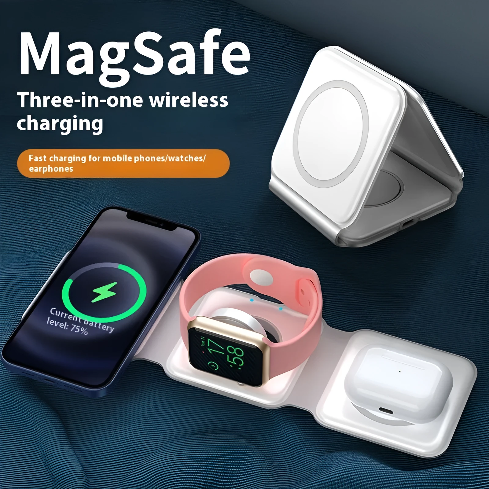 3 In 1 Magnetic Wireless Charging Folding Mobile Phone Holder Black White ABS Silicone USB-C Input 9V 2A 9V 3A Output 15W 10W 7.5W 5W 2.5W Foldable Design for Multiple Devices