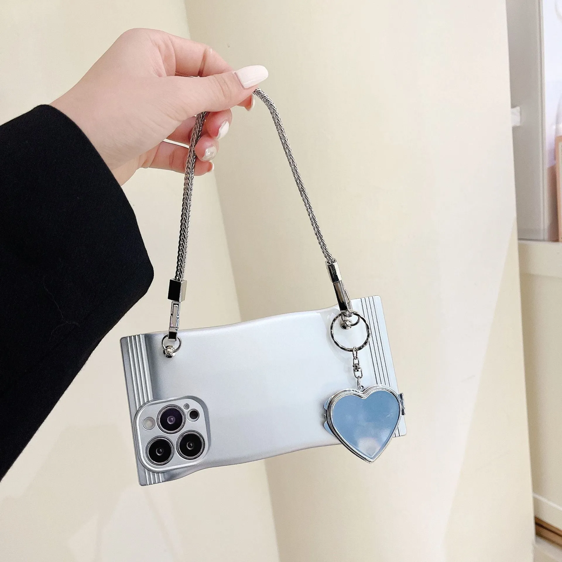 Electroplated silver TPU phone case with portable hand strap for iPhone 14 Pro Max