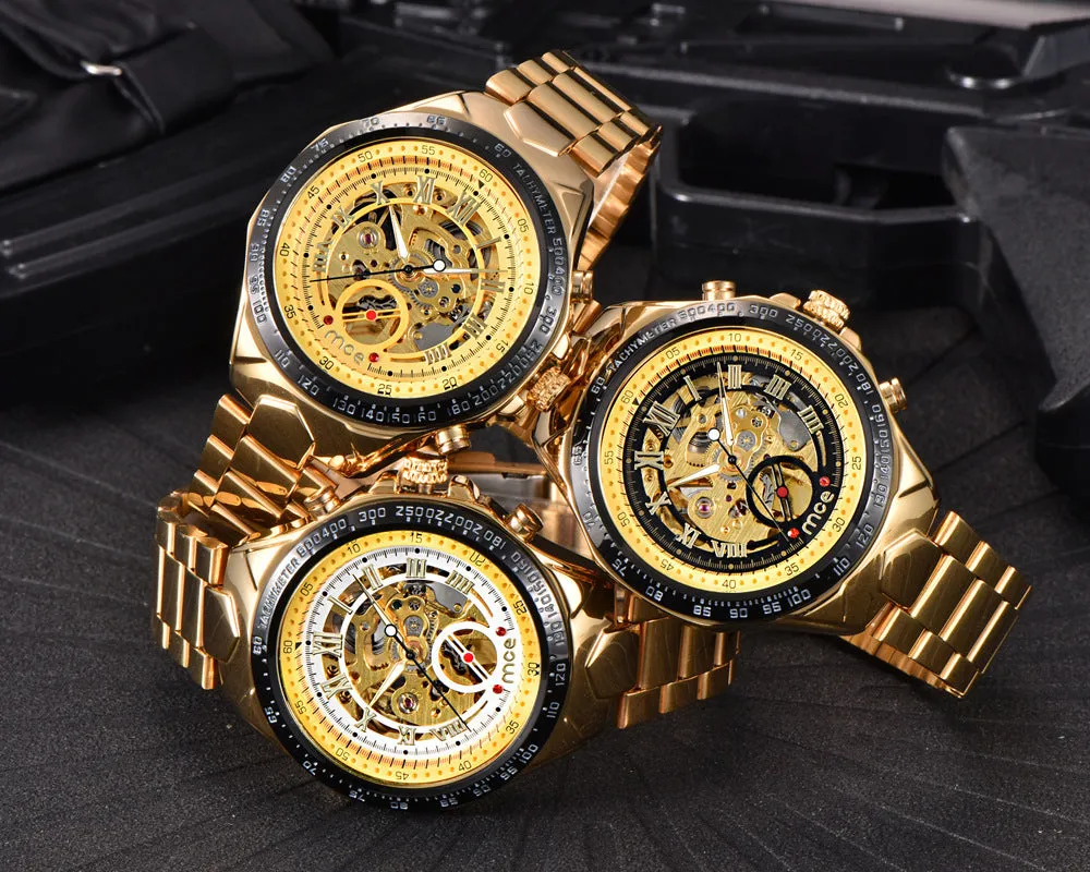Men's MCE mechanical watch with explosion-proof feature, shown in one of four available colour options.