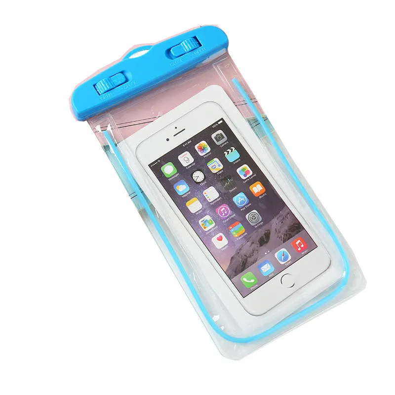 Luminous mobile phone waterproof bag in PVC and ABS with dimensions 19x10.5cm showing front view