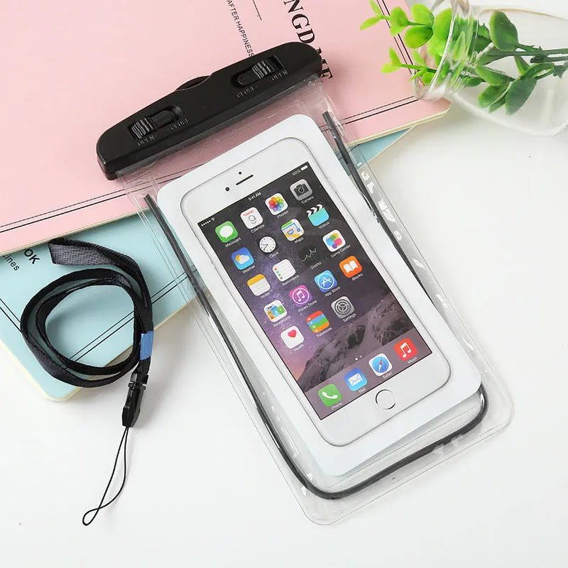 Luminous mobile phone waterproof bag in PVC and ABS with dimensions 19x10.5cm showing front view