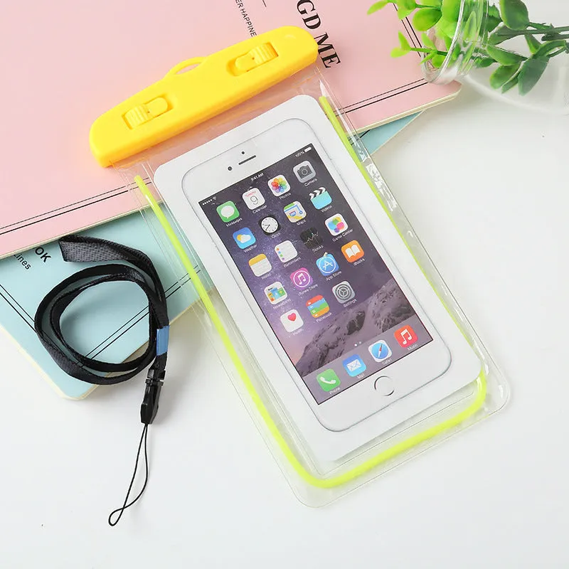 Luminous mobile phone waterproof bag in PVC and ABS with dimensions 19x10.5cm showing front view