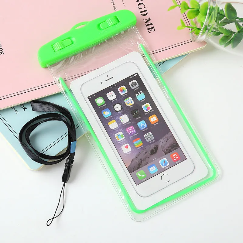 Luminous mobile phone waterproof bag in PVC and ABS with dimensions 19x10.5cm showing front view