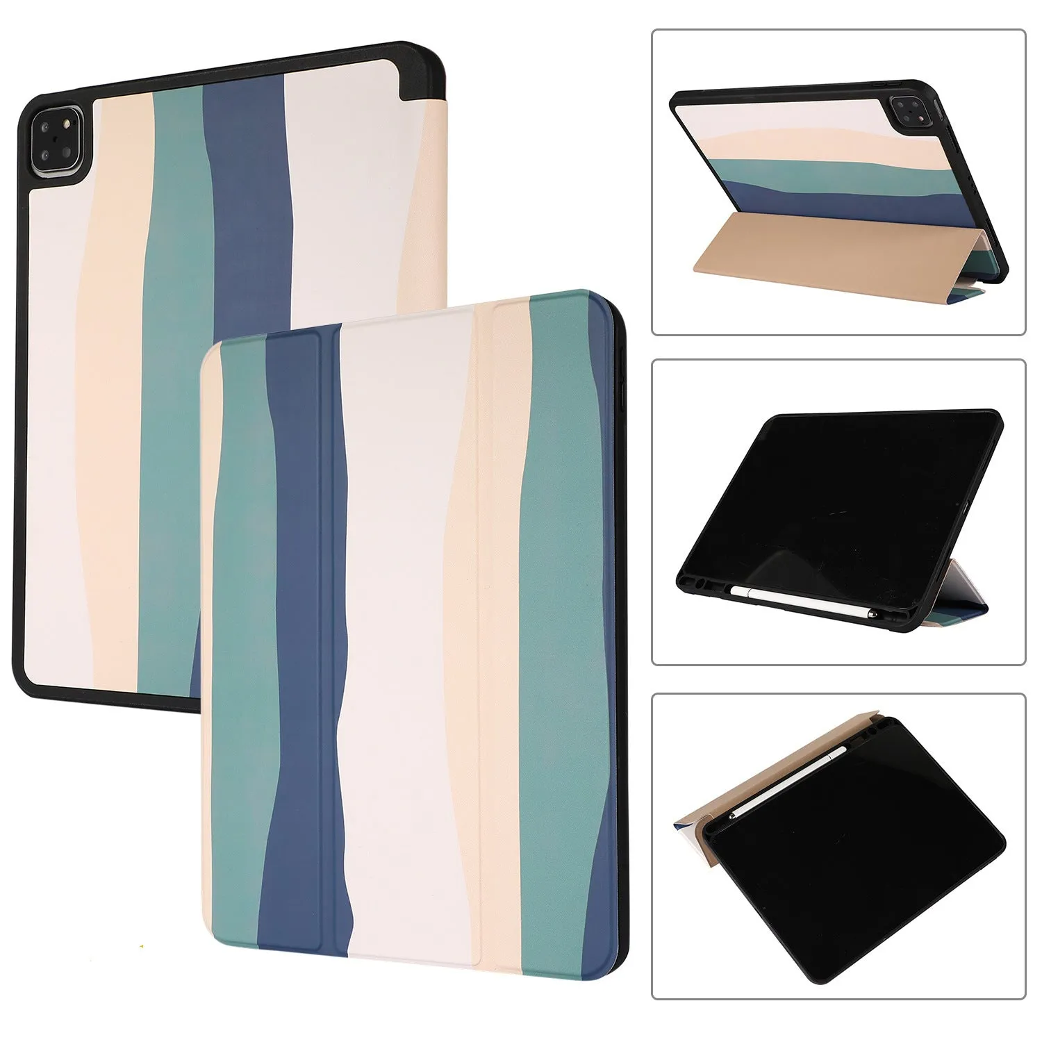 Blue tablet case with tri-fold stand and pen slot for iPad 10.2 inch model