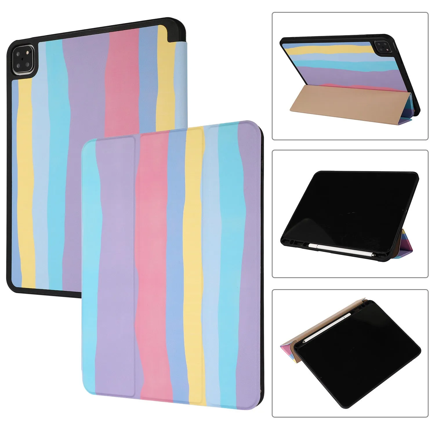 Blue tablet case with tri-fold stand and pen slot for iPad 10.2 inch model