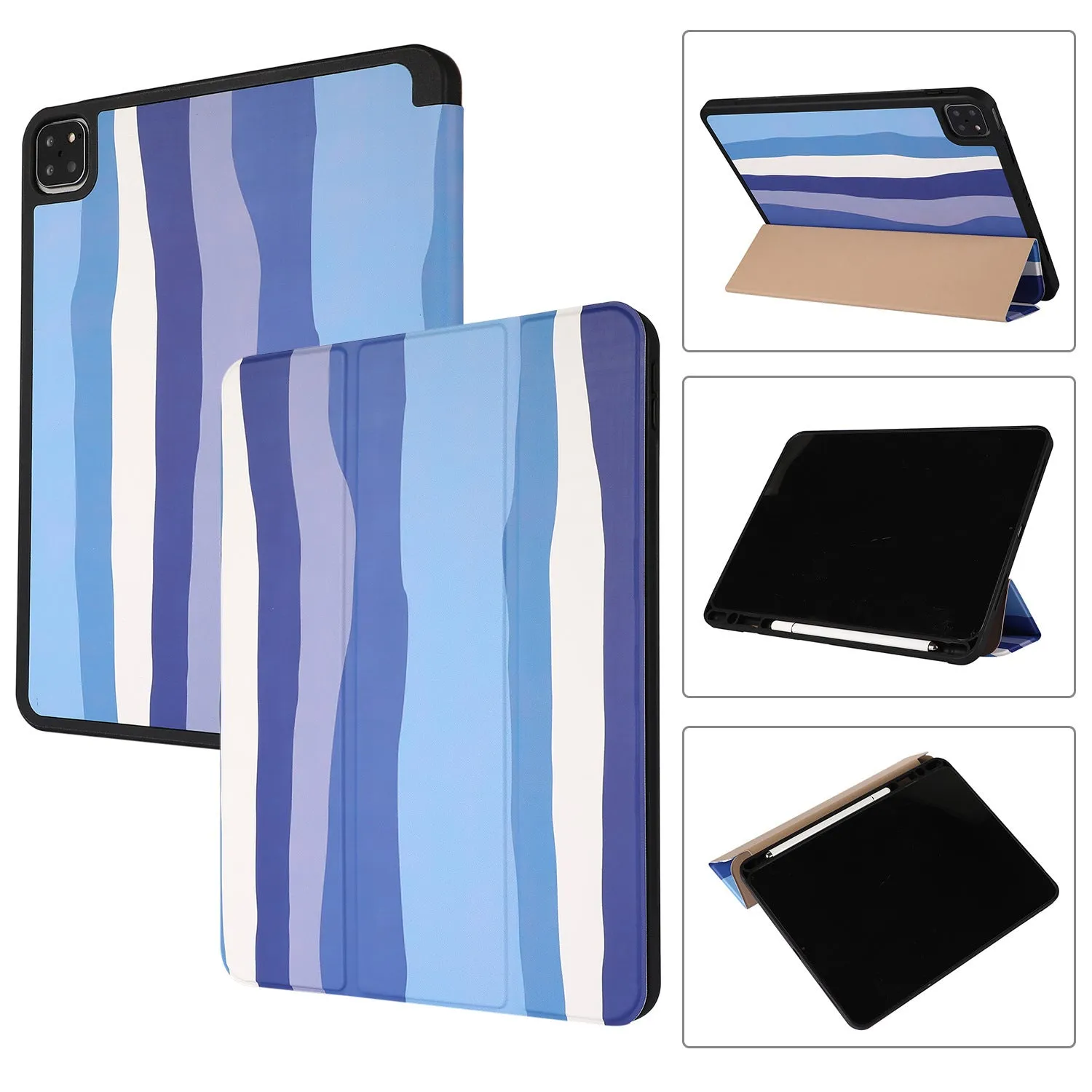Blue tablet case with tri-fold stand and pen slot for iPad 10.2 inch model