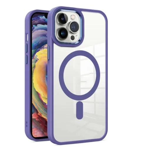 Silicone magnetic phone case for iPhone 15 Pro Max in black, showing transparent back and MagSafe ring