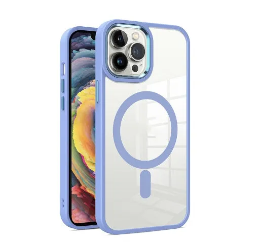 Silicone magnetic phone case for iPhone 15 Pro Max in black, showing transparent back and MagSafe ring