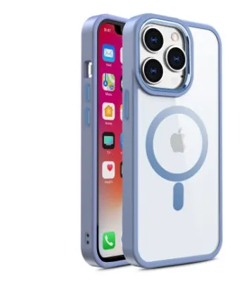 Silicone magnetic phone case for iPhone 15 Pro Max in black, showing transparent back and MagSafe ring