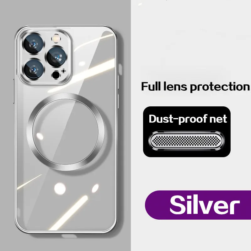 Magnetic wireless charging dust-proof TPU phone case electroplating finish back cover iPhone 14 series dark purple