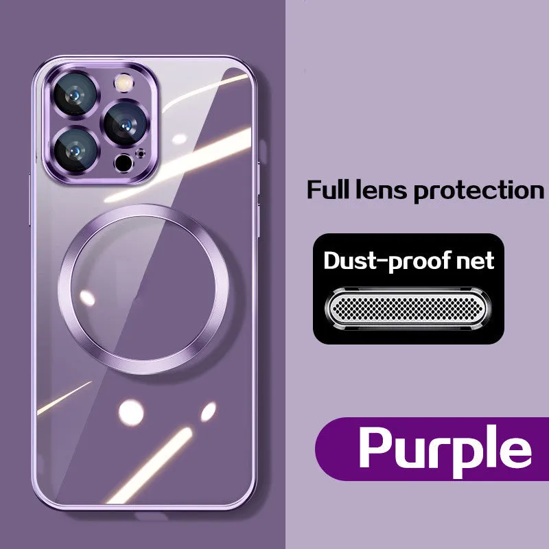 Magnetic wireless charging dust-proof TPU phone case electroplating finish back cover iPhone 14 series dark purple