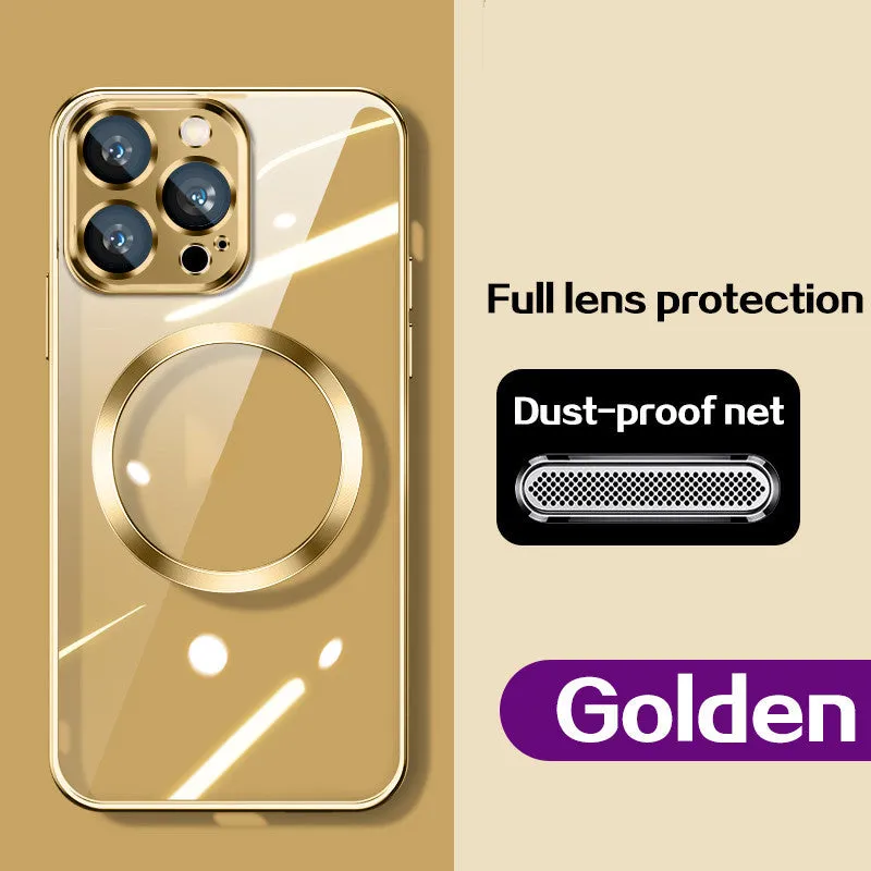 Magnetic wireless charging dust-proof TPU phone case electroplating finish back cover iPhone 14 series dark purple