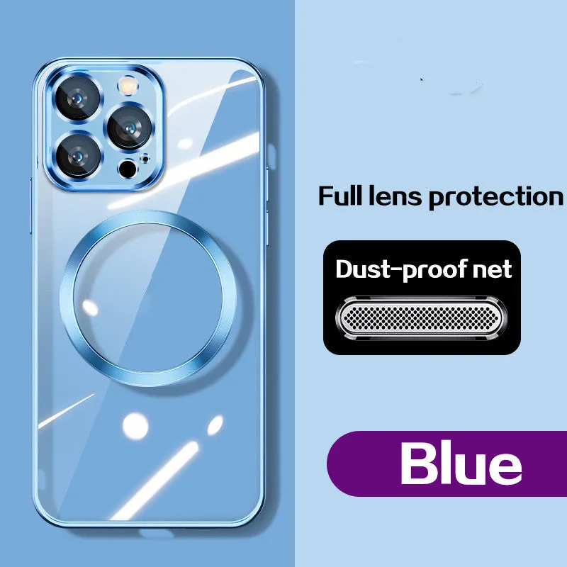 Magnetic wireless charging dust-proof TPU phone case electroplating finish back cover iPhone 14 series dark purple