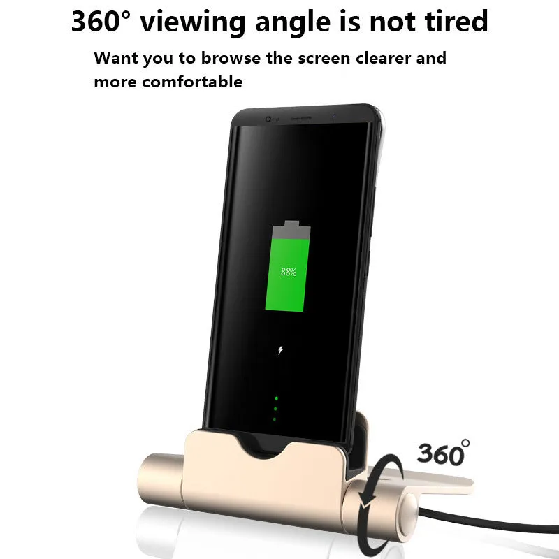 WQ26 desktop charger stand for mobile phones in black, compatible with iPhone, MicroV8, and Type C cables