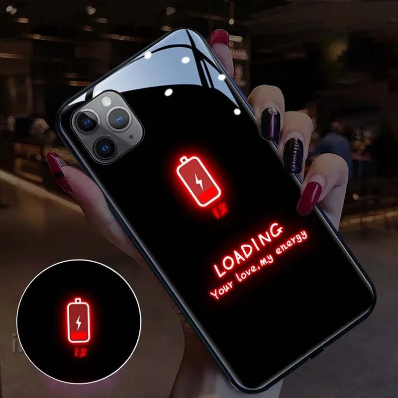 Tempered glass LED light phone case for Apple iPhone with cartoon bear design and notification glow