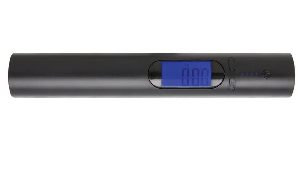 Black USB mobile power luggage scale with ABS body and blue backlit LCD display