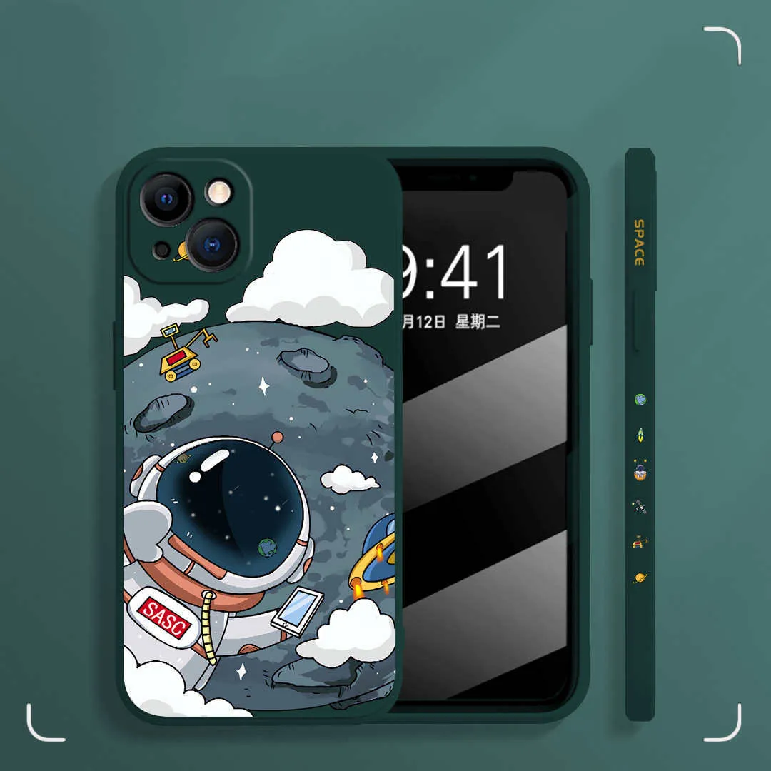 Rubik's Cube TPU phone case for iPhone with astronaut side design, black colour, back cover view