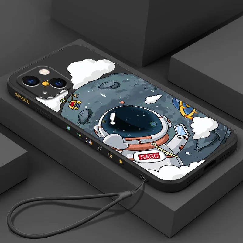 Rubik's Cube TPU phone case for iPhone with astronaut side design, black colour, back cover view