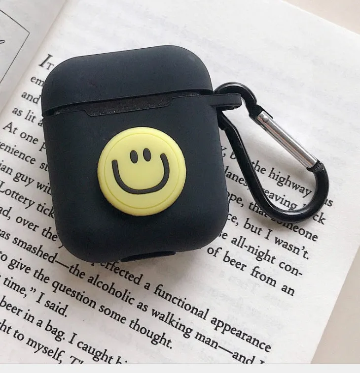 Silicone protective case for Bluetooth earphones with cartoon design and key-clasp hanging rope