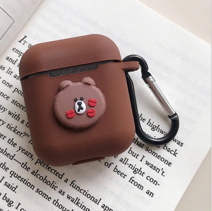 Silicone protective case for Bluetooth earphones with cartoon design and key-clasp hanging rope